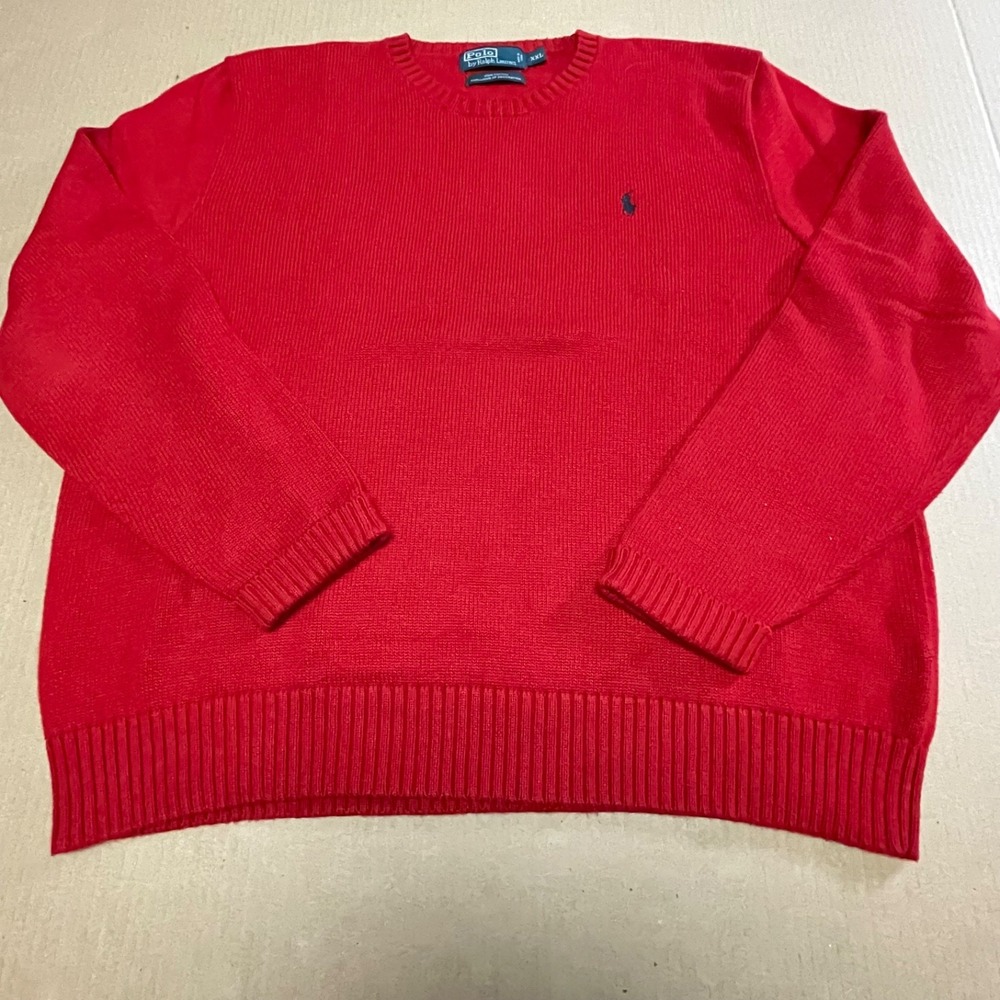 Vintage 90s Polo Ralph Lauren Red Shaker Knit Cotton Crewneck Sweater XXL
